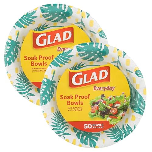 Glad 16 Oz Disposable Paper Bowls - Palm Leaf Design, 50 Count