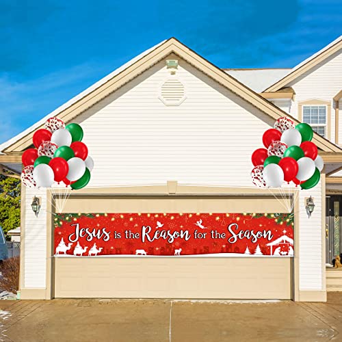 Nativity Christmas Banner with Balloons - Jesus is the Reason for the Season Holiday Decor