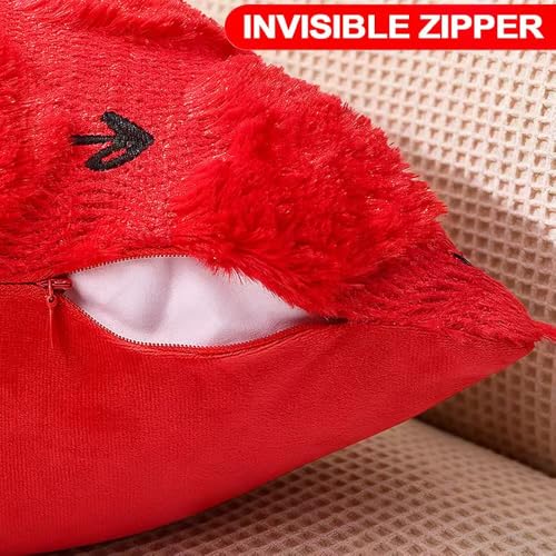 Valentine's Day Pillow Covers Set of 2, 18x18 Inch Red Heart Plush