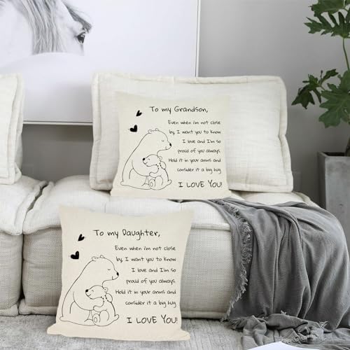 Grandson Gift Throw Pillow Cover - I Love You Bear Design 18x18