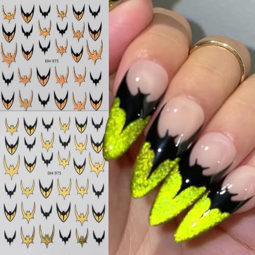 Bat Nail Stickers 6 Sheets Self-Adhesive Halloween Decals