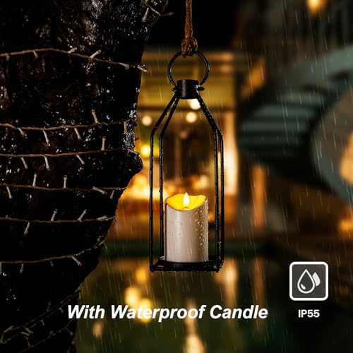 Black Metal Lanterns with Flameless Candles - 2PCS Farmhouse Decor