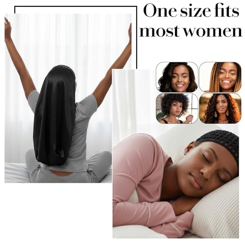 Long Hair Bonnet and Mesh Wrap Cap Set for Sleeping and Braids
