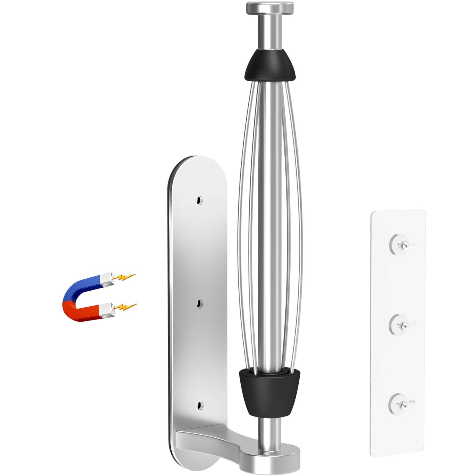 Swaitee Magnetic Paper Towel Holder for Fridge, Under Cabinet Paper Towel Holder Wall Mount, Self Adhesive No Drill, One Hand Tear Ratchet, Fits Jumbo Rolls, Silver for Kitchen RV Garage