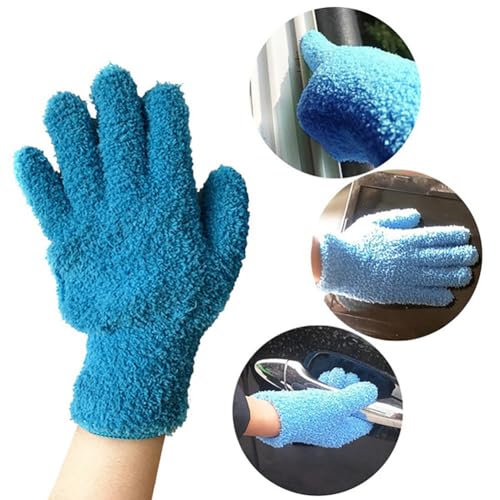GSHLLO Microfiber Dusting Gloves - Reusable Blue & Green Mittens for Cleaning