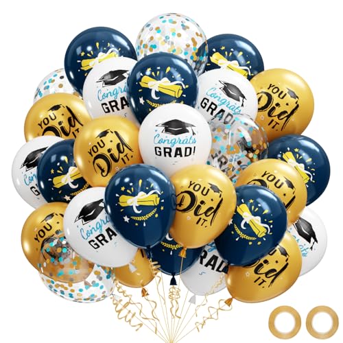 Graduation Balloons 2026 - 62pcs Navy Blue Gold White Latex Decor