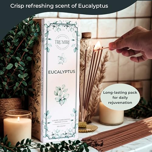 TRUMIRI Eucalyptus Incense Sticks - 100 Pack Natural Handcrafted Agarbatty