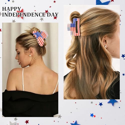 CURASA Patriotic American Flag Hair Claw Clips 3-Pack Set