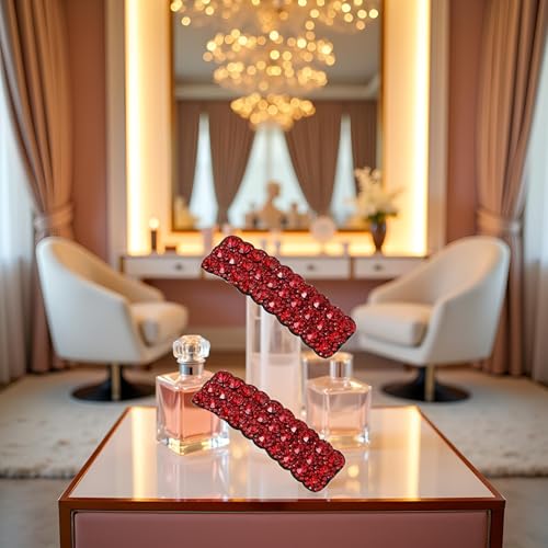 Red Rhinestone Hair Clips Korean Style Rectangular Barrettes 2 Pcs