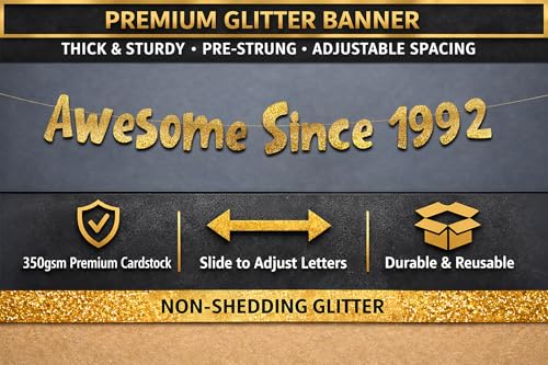 Gold Glitter Banner - Funny 34th Birthday & Anniversary Decoration