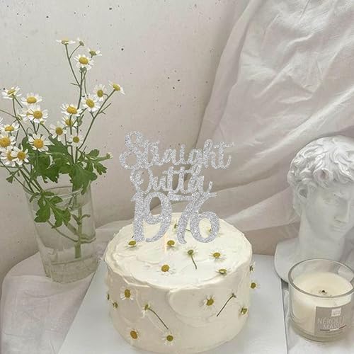 50th Birthday Cake Topper Silver Glitter Straight Outta 1976