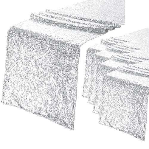 Silver Sequin Table Runner 12x72 Inches - 5 Pieces, Elegant Party Decor
