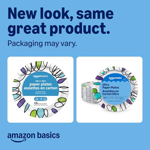 Amazon Basics 8.62 Inch Disposable Paper Plates - 120 Count