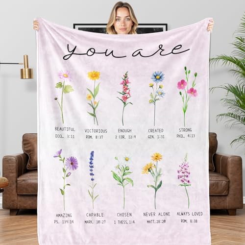 Christian Scripture Throw Blanket, Floral Religious Gift 40" x 60"