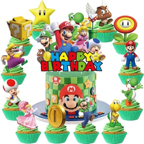Mario Cake Decorations 25Pcs with Cupcake Toppers & Birthday Topper