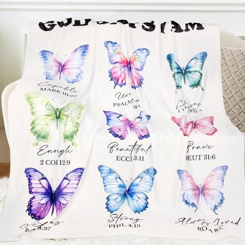 Inspirational Christian Throw Blanket for Women, Soft Fleece Bible Verse Gift