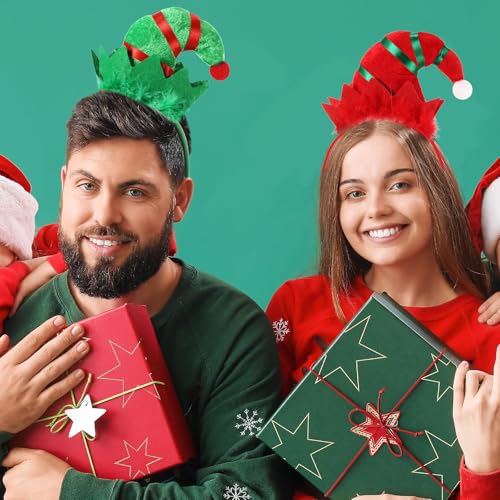 Christmas Elf Aprons and Headbands Set - Green and Red, Holiday Costume Accessories