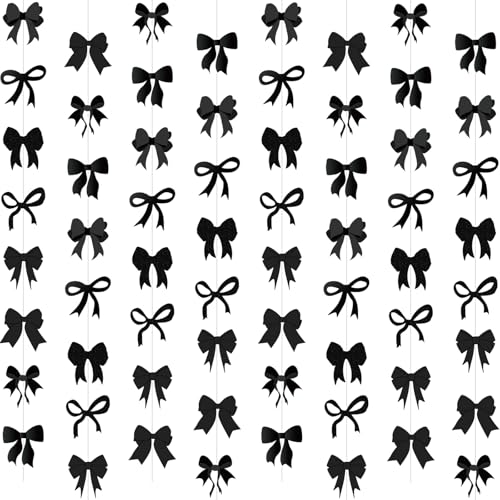 Black Bow Party Decorations - 8 Piece Hanging Decor Set