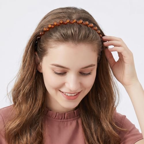 Amabro 4-Pack Wavy U-Shaped Hair Comb Headbands Non-Slip Plastic Hair Bands