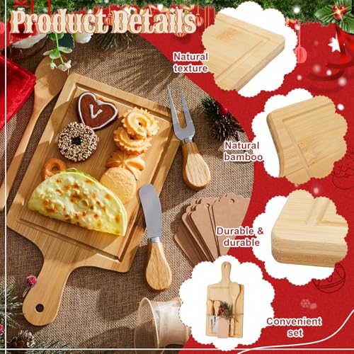 Acellegic Christmas Cheese Board Gift Set - 6 Square Wooden Boards & Accessories