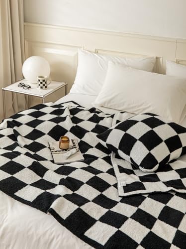 Black Checkered Microfiber Throw Blanket 51x63 Inches Cozy Couch Bed Decor