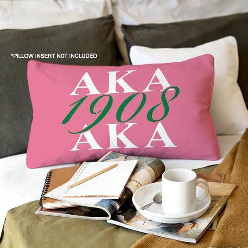 AKA 1908 Sorority Lumbar Pillow Cover, 12x20 Inch Pink & Green Decor