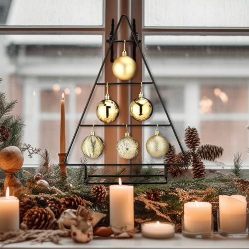 Metal Christmas Ornament Stand Tree Shaped Holder 16 Inch Black