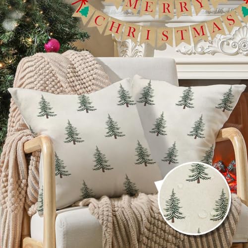 18" x 18" Outdoor Christmas Pillow Covers (Pack of 2) - Waterproof Tree Decor