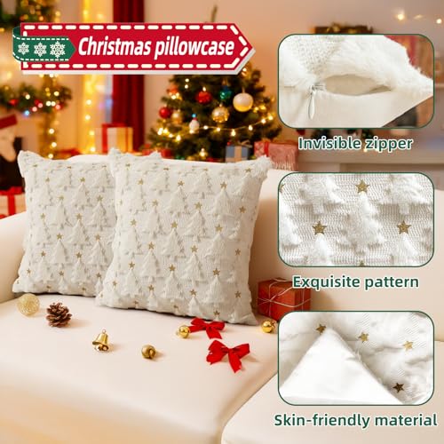SHBLOMK White Christmas Pillow Covers 18x18 Inch Set of 2 Plush Faux Fur Decorative Throw Pillows