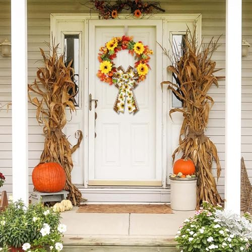 Large Sunflower Burlap Bow for Wreath Decorations - 11.42" x 20.87"