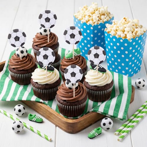 Nogeqi 48-Piece Soccer Cupcake Toppers for Sports Theme Birthday Party