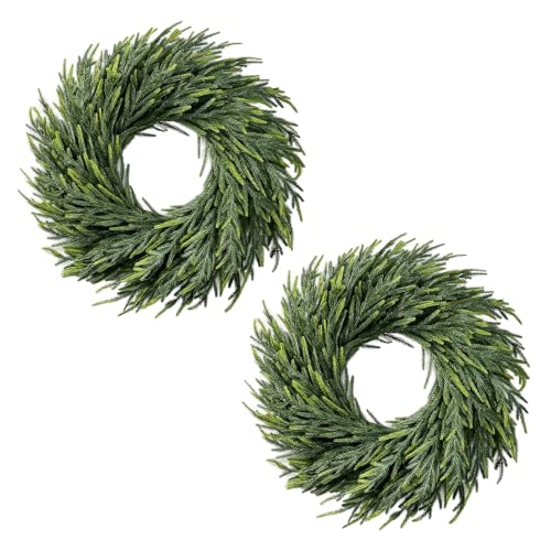 Green 2 Pack Artificial Norfolk Pine Wreath 26 Inch Christmas Front Door Decor