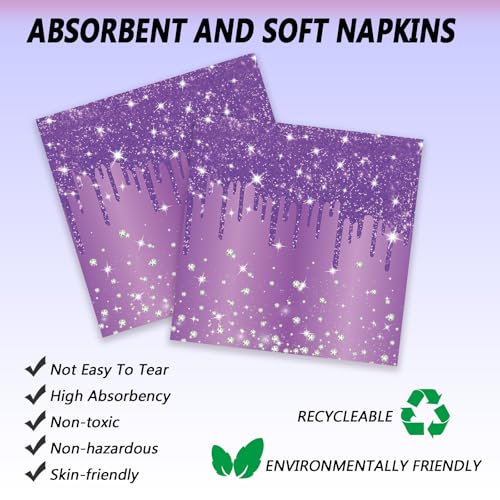 Purple Glitter Party Tableware Set - 72 Pcs for 24 Guests