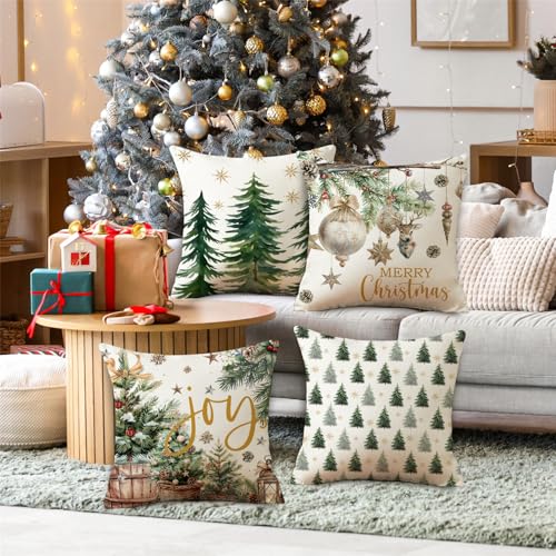 NIGHTWISH Christmas Pillow Covers Set of 4 - 18" x 18" Green Holiday Decor