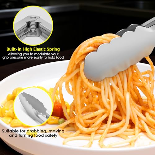 Stainless Steel Kitchen Tongs Set - 9" & 12" Heat Resistant with Silicone Grip