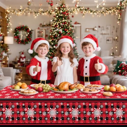 Buffalo Plaid Christmas Tablecloths - 4 Pack, 86x51 Inch