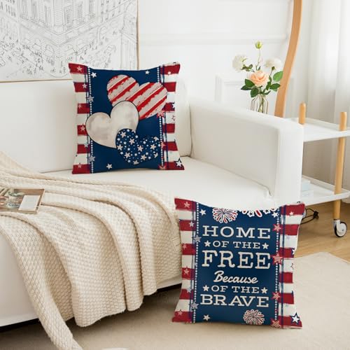 Patriotic 4th of July Throw Pillow Covers - Set of 2, 18x18 Inch