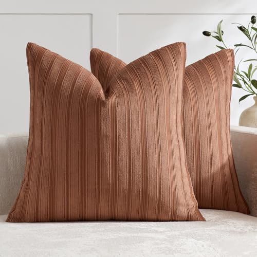 DEZENE Set of 4 Soft Striped Corduroy 18x18 Pillow Covers