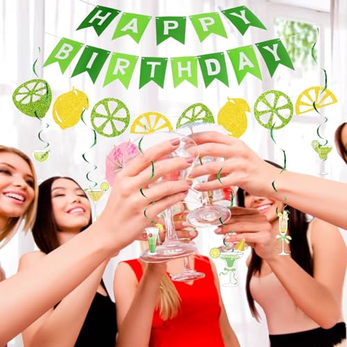 Green Margarita Birthday Decorations Set with Banner & Streamers