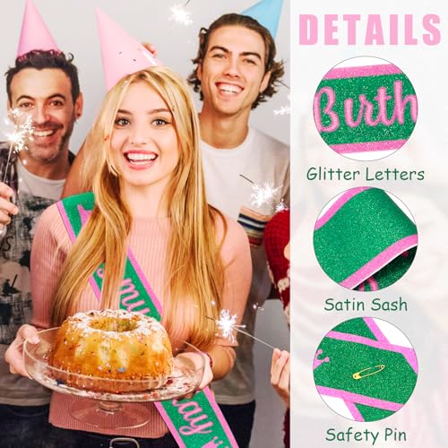 Kicosy Glitter Pink & Green It's My Birthday Sash for Witch-Themed Party
