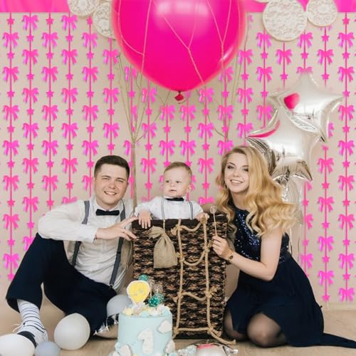Hot Pink Bow Foil Fringe Curtains - 2 Pack Birthday Decor