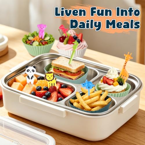 LAIYPHO 66PCS Silicone Lunch Box Dividers & Animal Food Picks - Morandi