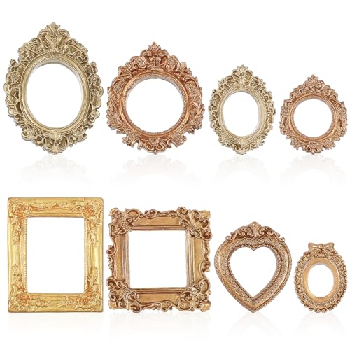 8 Pcs Mini Vintage Gold Picture Frames - Tiny Resin Photo Frames for DIY Display