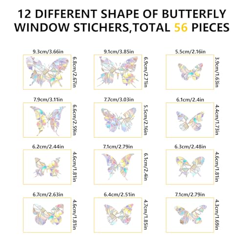 56 Pcs Rainbow Prism Window Stickers for Bird Strike Prevention