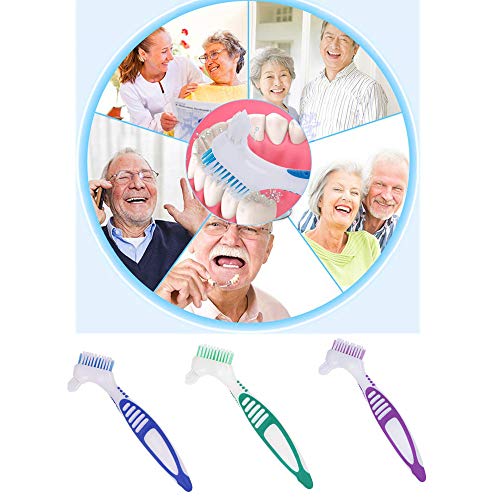 3 Pcs Denture Cleaning Brush Dual Head False Teeth Care Tool