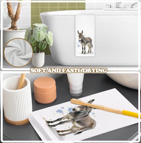 Watercolor Donkey Hand Towels - 16x24 Inch Decorative Kitchen & Bath Towels