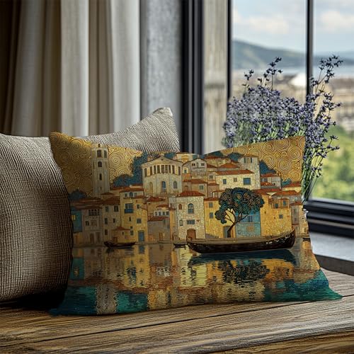 Gold Gustav Klimt Inspired Pillow Cover 12x20 - Art Nouveau Design - Gold-3