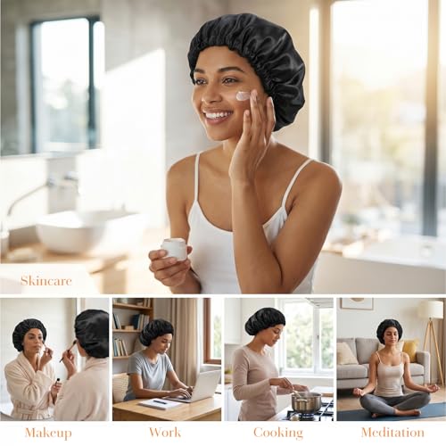 RAHHLIZS 2-in-1 Satin Sleep Bonnet & Adjustable Wrap Cap - 2 Pack