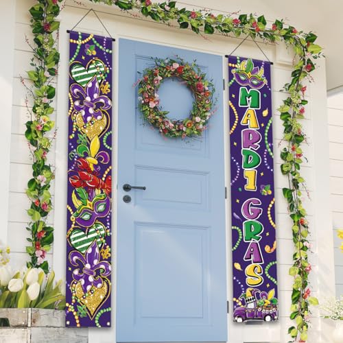 Mardi Gras Welcome Banner - 12x71 inch Fat Tuesday Decor