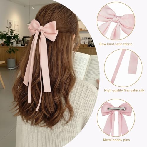 Awpeye 3 Pack Large Pink Satin Hair Bows with Alligator Clips